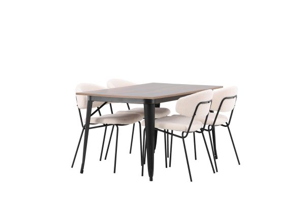 Imagine Masa de dining Tempe - Negru / MDF nuc + Scaun de dining Chico - Negru / Alb boucle _4