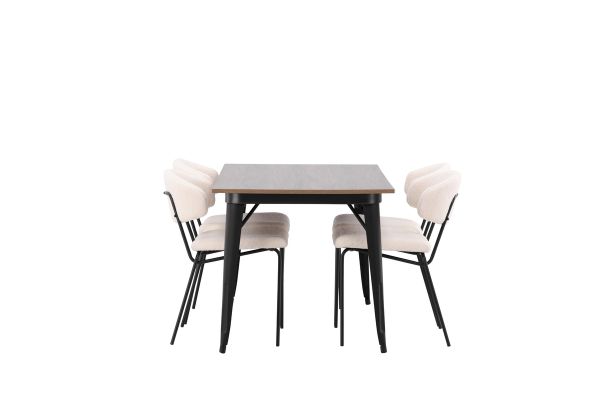 Imagine Masa de dining Tempe - Negru / MDF nuc + Scaun de dining Chico - Negru / Alb boucle _4