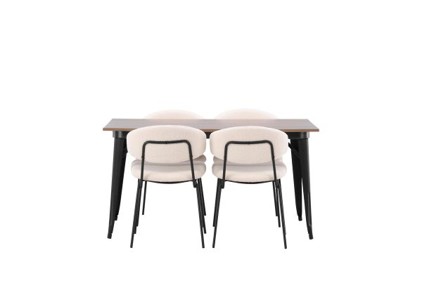 Imagine Masa de dining Tempe - Negru / MDF nuc + Scaun de dining Chico - Negru / Alb boucle _4