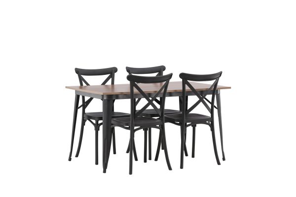 Imagine Masa de dining Tempe – Negru / MDF Nuc + Scaun de dining Crosett – Negru Mat / Plastic Negru Mat