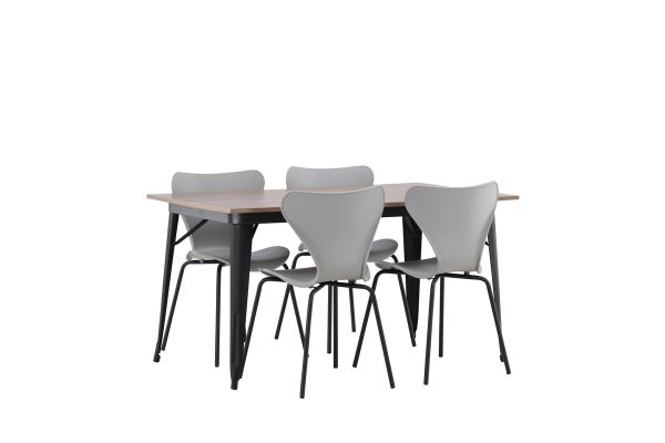 Imagine Tempe Dining Table - Black / Walnut MDF +Estes Dining Chair - Black / Light Grey PP _4