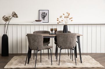 Imagine Masa de dining Tempe - Negru / Nuc MDF + Scaun de dining Modesto - Bej / Bej Boucle _4