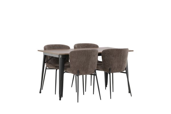 Imagine Masa de dining Tempe - Negru / Nuc MDF + Scaun de dining Modesto - Bej / Bej Boucle _4