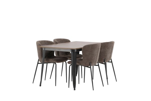 Imagine Masa de dining Tempe - Negru / Nuc MDF + Scaun de dining Modesto - Bej / Bej Boucle _4