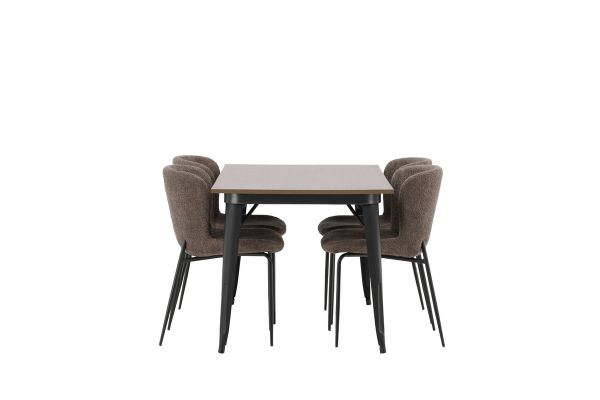 Imagine Masa de dining Tempe - Negru / Nuc MDF + Scaun de dining Modesto - Bej / Bej Boucle _4