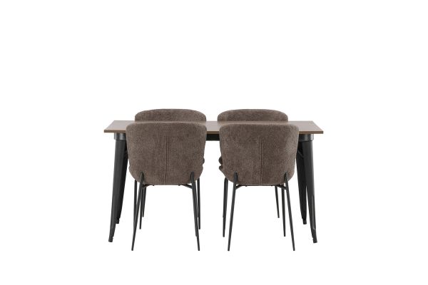 Imagine Masa de dining Tempe - Negru / Nuc MDF + Scaun de dining Modesto - Bej / Bej Boucle _4