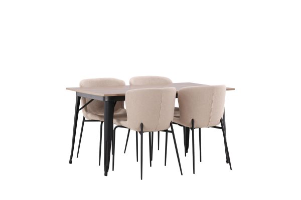 Imagine Masa de dining Tempe - Negru / MDF nuc + Scaun de dining Modesto - Gri / Bouclé negru afumat _4