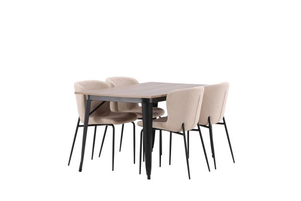 Imagine Masa de dining Tempe - Negru / MDF nuc + Scaun de dining Modesto - Gri / Bouclé negru afumat _4