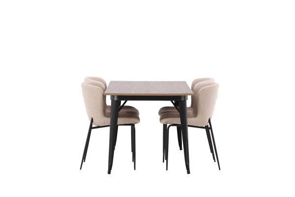 Imagine Masa de dining Tempe - Negru / MDF nuc + Scaun de dining Modesto - Gri / Bouclé negru afumat _4