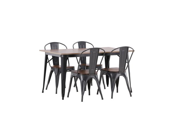 Imagine Masa de dining Tempe - Negru / Nuc MDF + Scaun de dining Tempe - Gri inchis / Maro inchis MDF _4