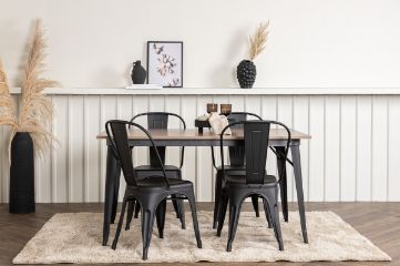 Imagine Masa de dining Tempe - Negru / MDF cu nucă + Scaun de dining Tempe - Negru mat / Metal _4