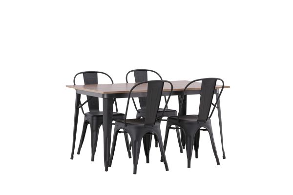 Imagine Masa de dining Tempe - Negru / MDF cu nucă + Scaun de dining Tempe - Negru mat / Metal _4