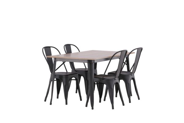 Imagine Masa de dining Tempe - Negru / MDF cu nucă + Scaun de dining Tempe - Negru mat / Metal _4