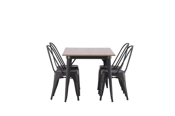 Imagine Masa de dining Tempe - Negru / MDF cu nucă + Scaun de dining Tempe - Negru mat / Metal _4