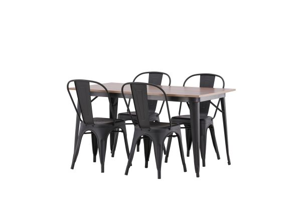 Imagine Masa de dining Tempe - Negru / MDF cu nucă + Scaun de dining Tempe - Negru mat / Metal _4