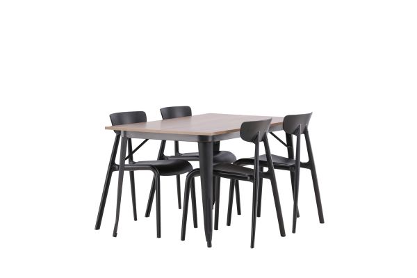 Imagine Masa de dining Tempe - Negru / Nuc MDF + Scaun de dining Ursholmen - Polipropilenă - Negru _4