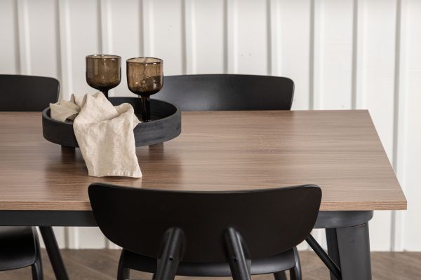 Imagine Masa de dining Tempe - Negru / Nuc MDF + Scaun de dining Ursholmen - Polipropilenă - Negru _4