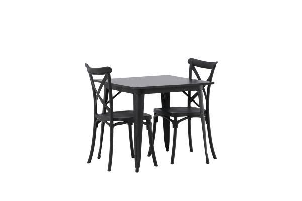 Imagine Masa de dining Tempe - Negru / MDF negru + 2 scaune de dining Crosett - Negru mat / Plastic negru mat