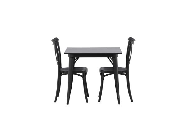 Imagine Masa de dining Tempe - Negru / MDF negru + 2 scaune de dining Crosett - Negru mat / Plastic negru mat