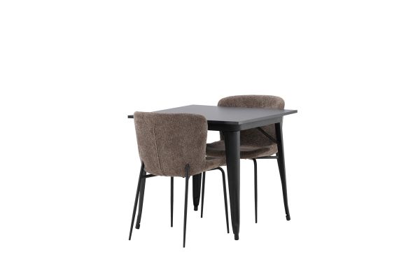 Imagine Masă de dining Tempe - Negru / MDF negru + Scaun de dining Modesto - Gri / Boucle negru fumuriu _2