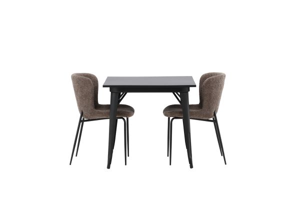 Imagine Masă de dining Tempe - Negru / MDF negru + Scaun de dining Modesto - Gri / Boucle negru fumuriu _2