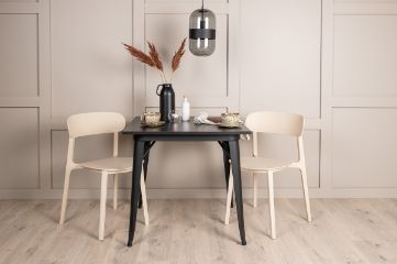 Imagine Masa de dining Tempe - Negru / Blat din MDF negru + Set de 2 scaune de dining Åstol - Lemn compozit plastic _2