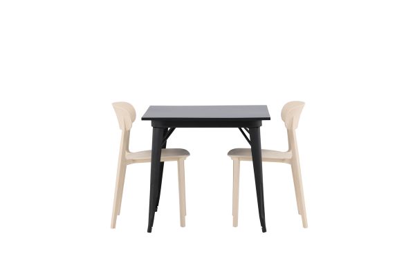 Imagine Masa de dining Tempe - Negru / Blat din MDF negru + Set de 2 scaune de dining Åstol - Lemn compozit plastic _2