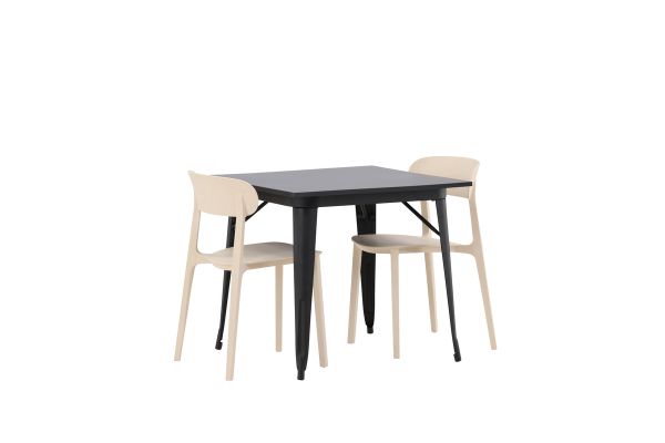 Imagine Masa de dining Tempe - Negru / Blat din MDF negru + Set de 2 scaune de dining Åstol - Lemn compozit plastic _2