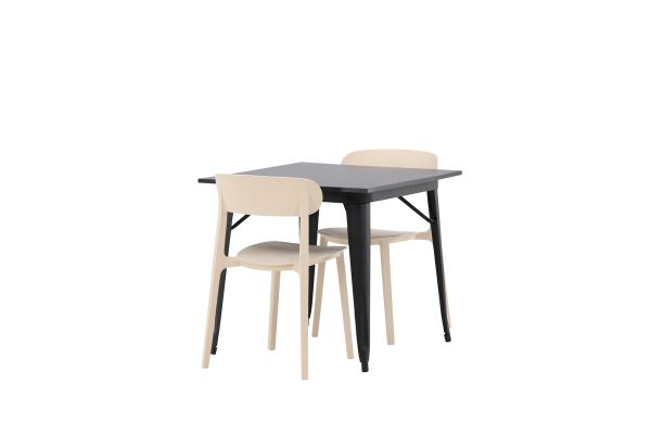 Imagine Masa de dining Tempe - Negru / Blat din MDF negru + Set de 2 scaune de dining Åstol - Lemn compozit plastic _2