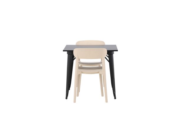 Imagine Masa de dining Tempe - Negru / Blat din MDF negru + Set de 2 scaune de dining Åstol - Lemn compozit plastic _2