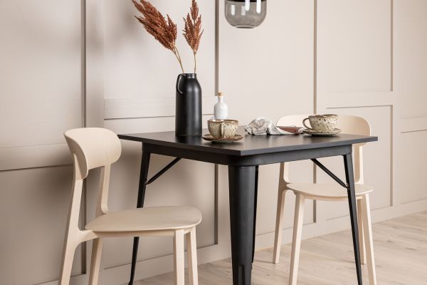 Imagine Masa de dining Tempe - Negru / Blat din MDF negru + Set de 2 scaune de dining Åstol - Lemn compozit plastic _2