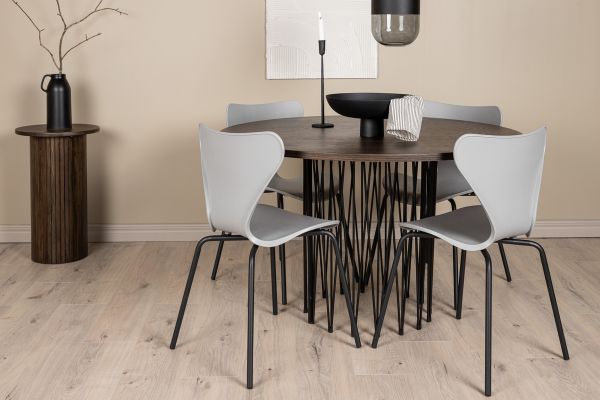 Imagine Stone round Dining Table - Black / Mocca Veneer +Estes Dining Chair - Black / Light Grey PP _4