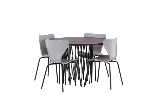 Imagine Stone round Dining Table - Black / Mocca Veneer +Estes Dining Chair - Black / Light Grey PP _4