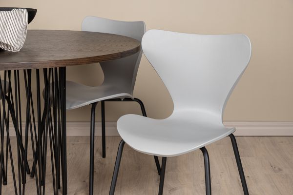 Imagine Stone round Dining Table - Black / Mocca Veneer +Estes Dining Chair - Black / Light Grey PP _4