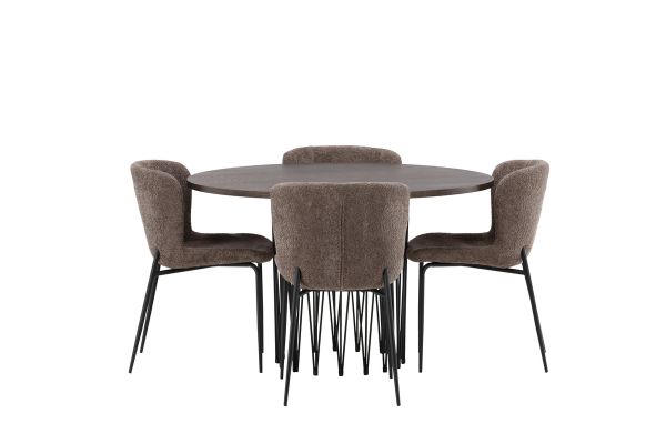 Imagine Masa rotunda de dining - Negru / Furnir Mocca + Scaun de dining Modesto - Gri / Boucle Negru Fumat _4