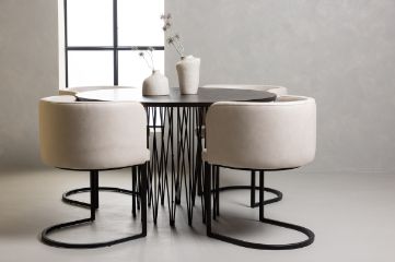 Imagine Masa de dining rotundă - Negru / Furnir de Mocca + Scaun de dining Simrishamn - Negru / Bej din material textil TC _4