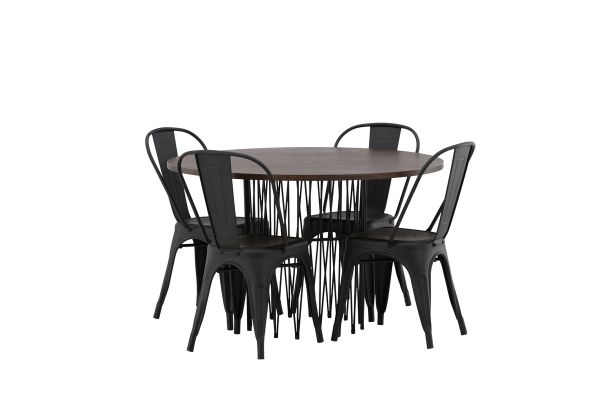 Imagine Masă rotundă de dining Stone - Negru / Furnir Mocca + Scaun de dining Tempe - Negru mat / Metal _4