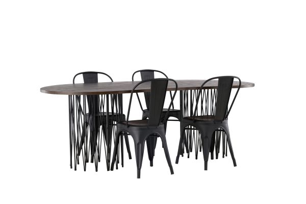 Imagine Masa ovală de dining Stone - Negru / Furnir de Mocca + Scaun de dining Tempe - Negru mat / Metal _4