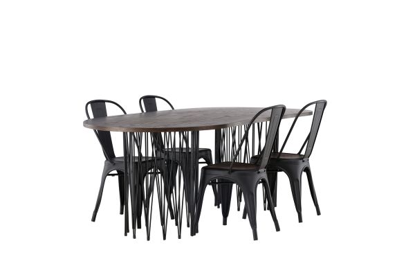 Imagine Masa ovală de dining Stone - Negru / Furnir de Mocca + Scaun de dining Tempe - Negru mat / Metal _4