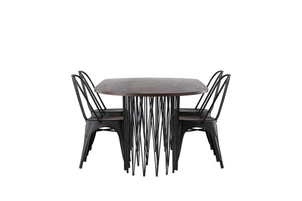 Imagine Masa ovală de dining Stone - Negru / Furnir de Mocca + Scaun de dining Tempe - Negru mat / Metal _4