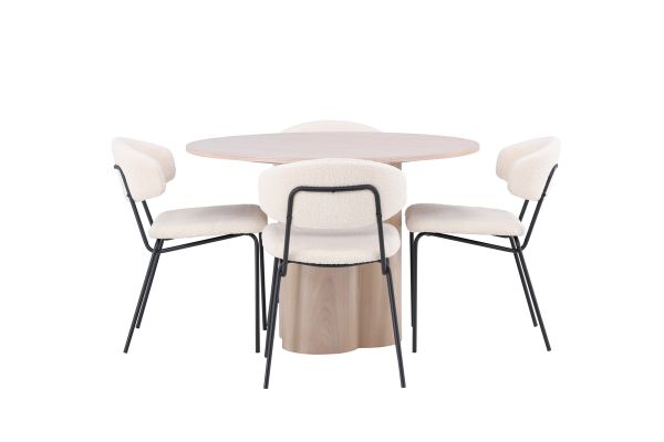 Imagine Masa de dining Olivia-AlbVeneer+WashuriLungi+4Scaune de Dining Chico-Negru/AlbBoucle