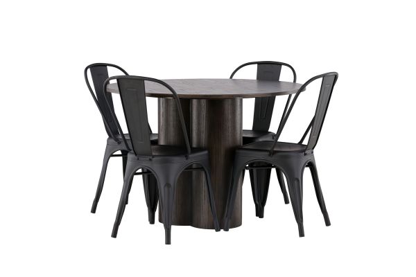 Imagine Masa de dining rotunda Olivia-Mocca/Veneer mocca + scaun de dining Tempe-Matteblack/Metal_4