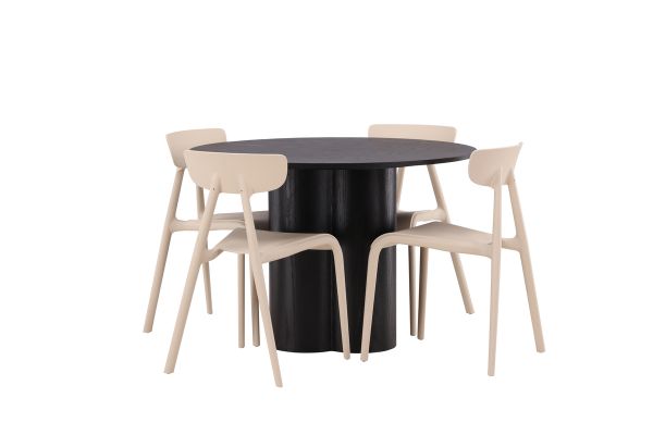 Imagine Masa de dining Olivia-Negru/Veneer negru+ Scaun de dining Ursholmen-Natura/Begie din polipropilenă_4