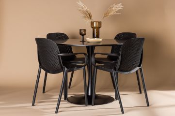 Imagine Masa de dining Glade - Negru / MDF negru + Scaun de dining Baltimore - Negru / Plastic negru _4