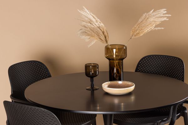 Imagine Masa de dining Glade - Negru / MDF negru + Scaun de dining Baltimore - Negru / Plastic negru _4