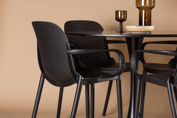 Imagine Masa de dining Glade - Negru / MDF negru + Scaun de dining Baltimore - Negru / Plastic negru _4