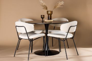 Imagine Masa de dining Glade - Negru / MDF negru + Scaun de dining Chico - Negru / Boucle alb _4