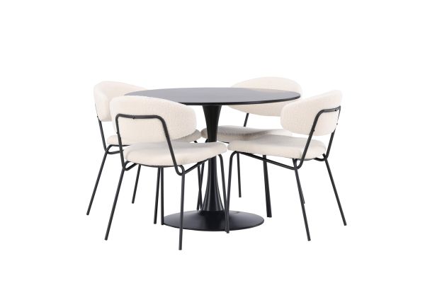 Imagine Masa de dining Glade - Negru / MDF negru + Scaun de dining Chico - Negru / Boucle alb _4