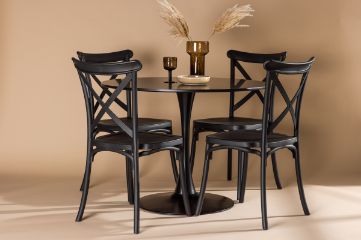 Imagine Masa de dining Glade - MDF negru / negru + Scaun de dining Crosett - Negru mat / Plastic negru mat _4