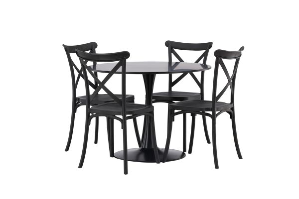 Imagine Masa de dining Glade - MDF negru / negru + Scaun de dining Crosett - Negru mat / Plastic negru mat _4